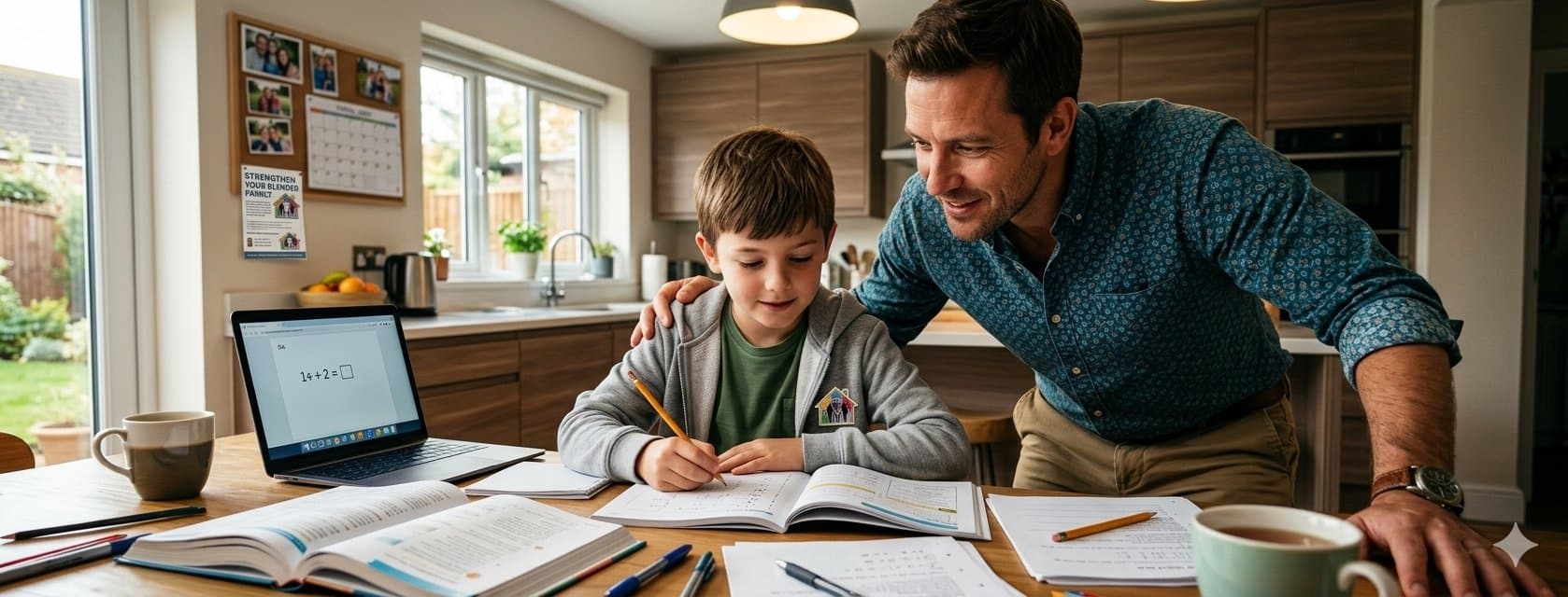 Dino and his step-son Louis at the kitchen table